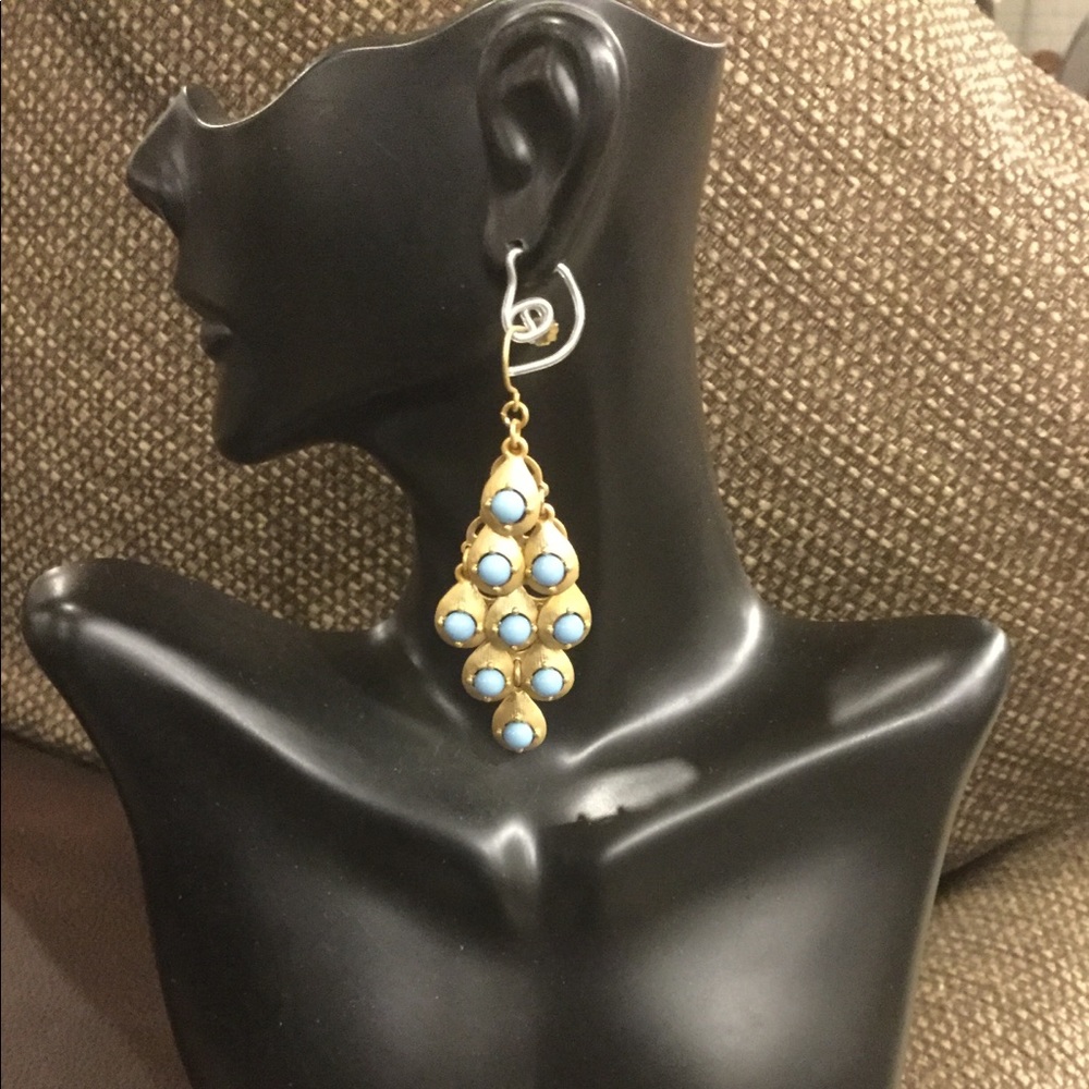 Blue And Gold Pierced Earrings.